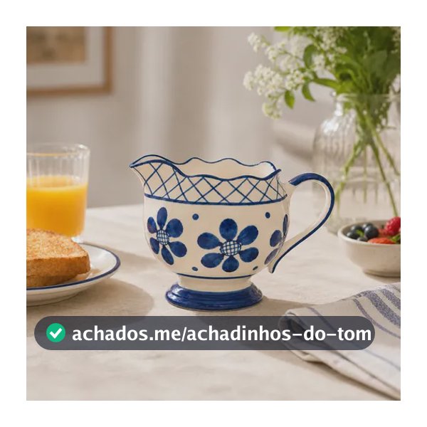Leiteira Molheira Jarra Cerâmica Artesanal Cozinha Decorada Cobalto Azul