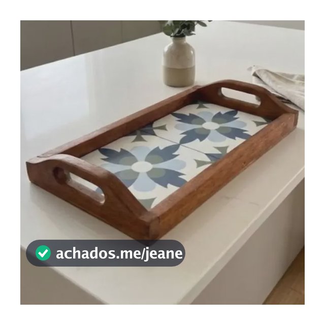 Bandeja Retangular Em Madeira Com 2 Azulejos - Com Alças
