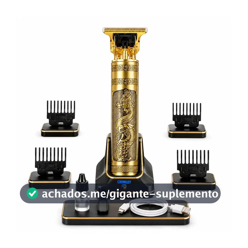Maquina Maquininha Dragao Acabamento Cortar Cabelo Aparador Barba Pelos Elétrica Sem Fio Recarregavel - Crowley