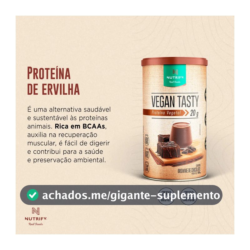 Proteína Vegetal Vegan Tasty Sabor Brownie de Chocolate Lata Com 420g Nutrify