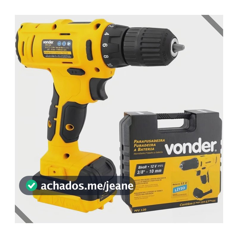 Parafusadeira Furadeira A Bateria Vonder Pfv120 Cor Amarelo Frequência 50hz 60hz Bivolt