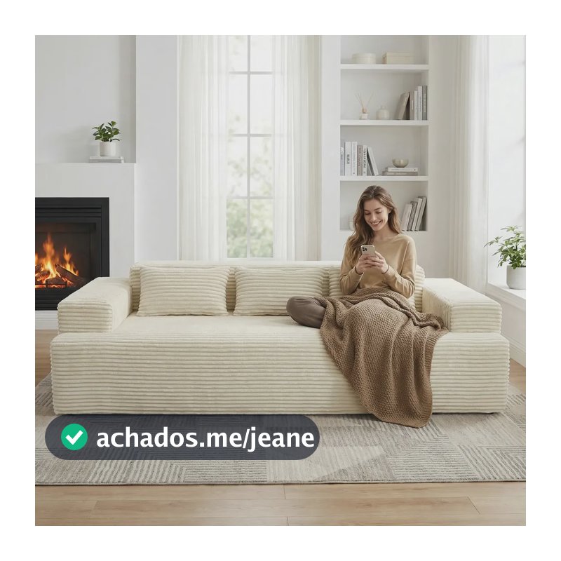 Sofá 3 Lugares em Veludo Cotelê Bege Para Sala, Design Luxo e Conforto Máximo