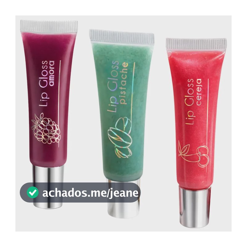 Kit de Brilho Labial HARI BEAUTY Hidratante com 3 Unidades Amora, Cereja e Pistache