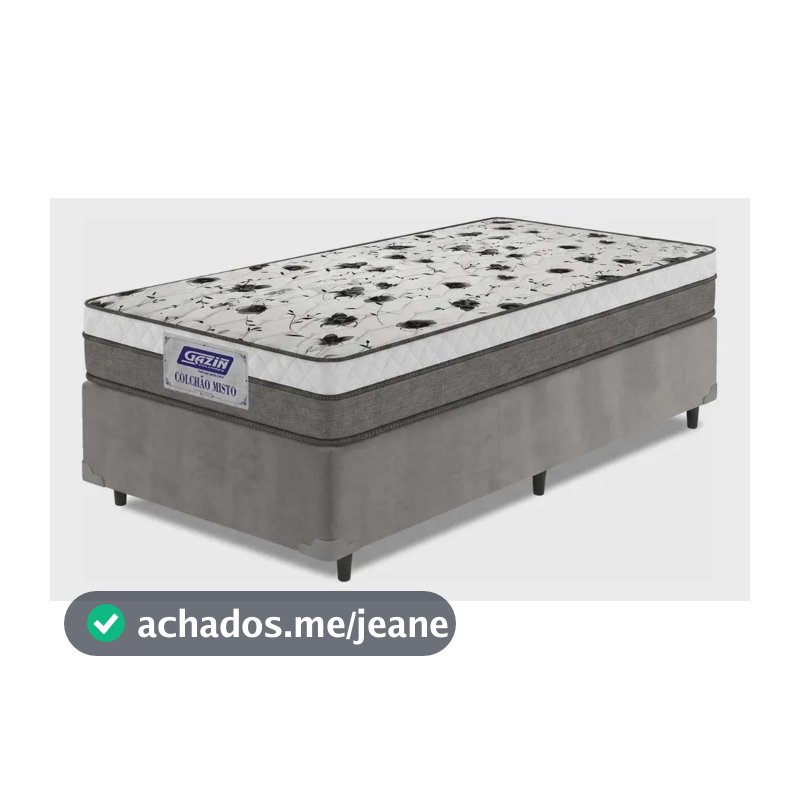 Cama Box Solteiro Colchão Espuma D33 Fort 88cm Cinza/branco