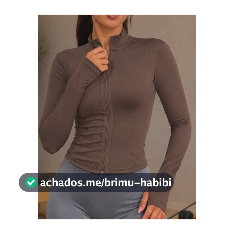 Jaqueta Yoga Fitness Feminina Zíper Manguito Academia Marrom M
