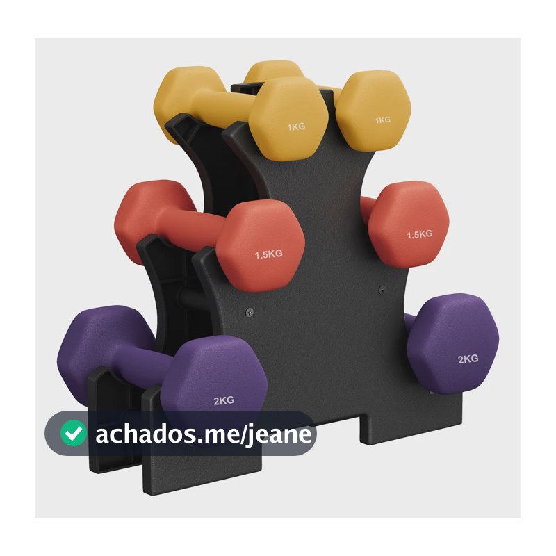 Conjunto de Pesos Neoprene, Halteres Sextavados com Suporte, Exercícios em Casa, Antiderrapante, Amarelo, Laranja, Roxo
