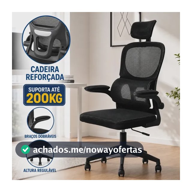 Cadeira de Escritório Ergonômica Cadeira DG Giratória Com Apoio Lombar e Braços Dobráveis Espuma Viva