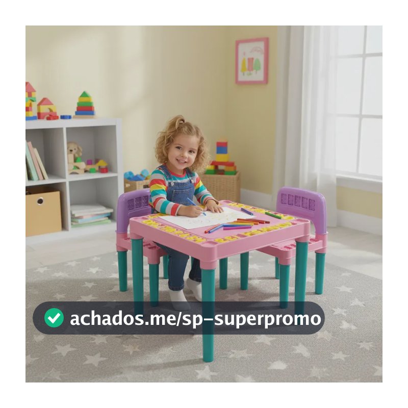 Mesa Mesinha Infantil 2 Cadeiras Educativa Tritec Rosa