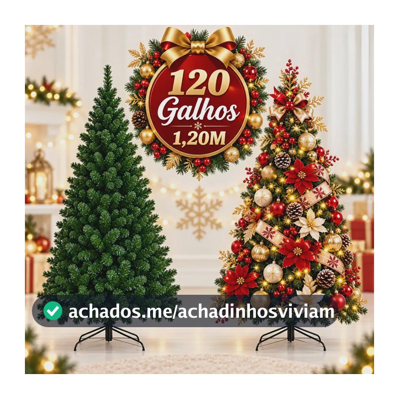 Árvore de Natal 1 20 120cm 1,20m Pinheiro Verde Luxo 120 Galhos Cheia Premium Fácil de Montar Desmontável para Decoração Natalina de Casa, Sala, Escritório e Loja A2SD