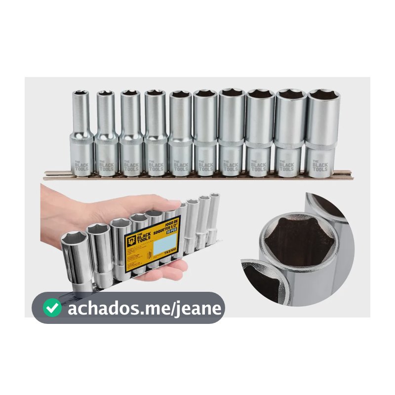 Jogo De Soquetes Pito Longos Sextavado 1/2 10 A 22mm 10 Pçs Prateado