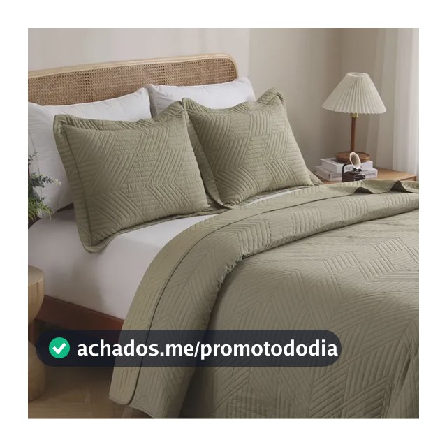 Kit Cobre Leito Colcha Queen 3 Peças Boutis Lisas Dupla Face Porta Travesseiro Aba Americana Oslo Oliva