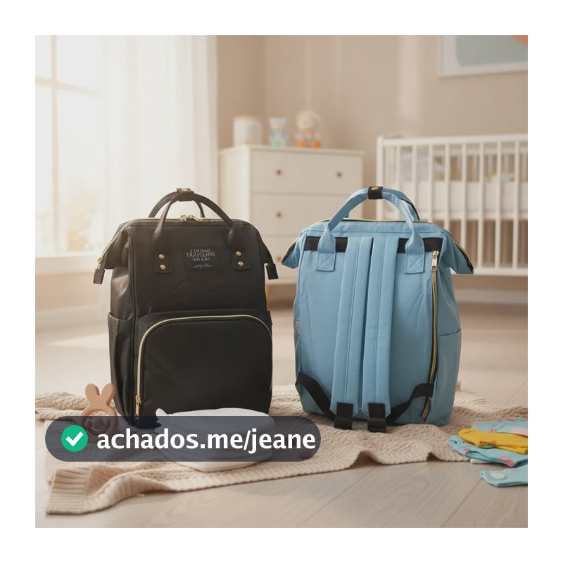 Mochila Bolsa Maternidade Espaçosa Impermeável Para Mães Azul Celeste Liso