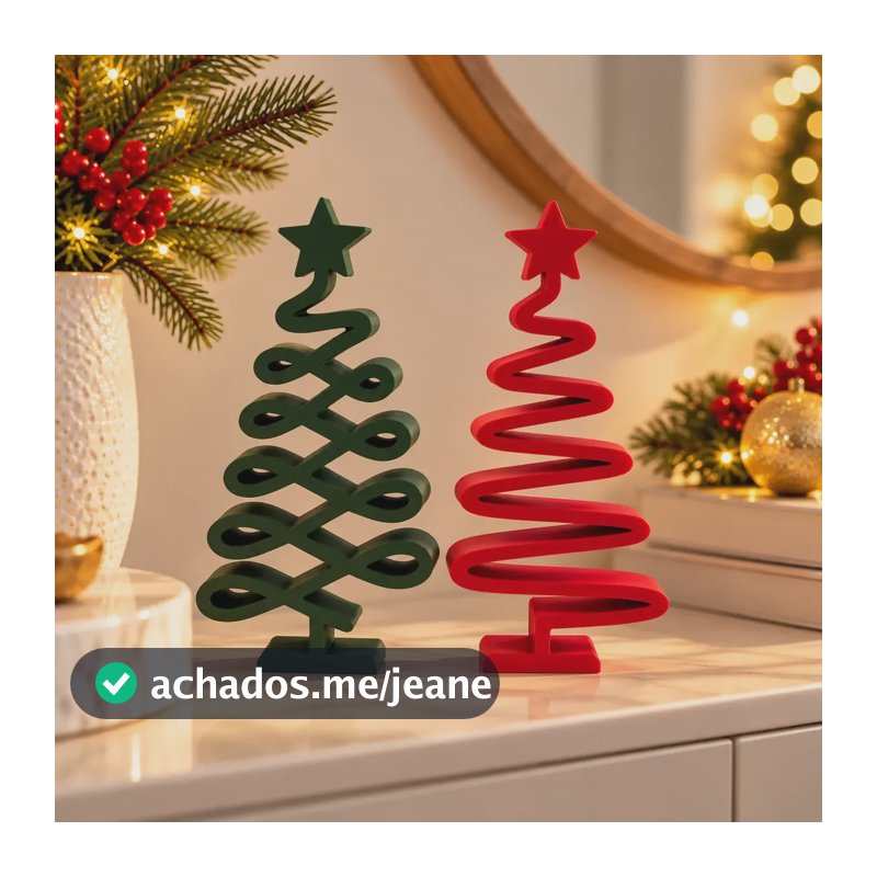 Kit 2 Árvores De Natal Decorativas Moderna Mesa Sala Rack Vermelho E Verde