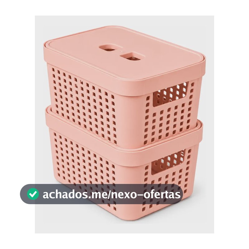 Kit 2 Caixas Organizadora Com Tampa 2l Empilhavel Prateleira Rosa Rattan