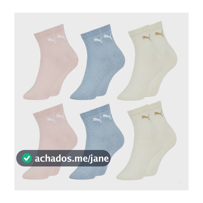Kit 6 Pares Meia Puma Colors & Heart Cano Médio Feminino