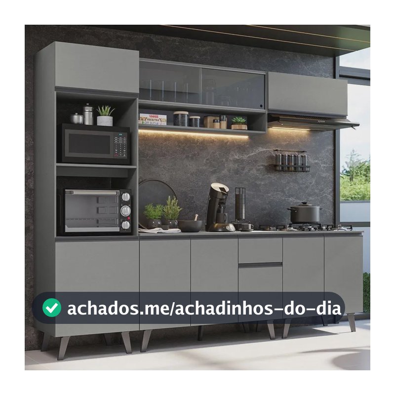 Armário De Cozinha Completa 260cm Cinza Nice Madesa GRNC2600013B