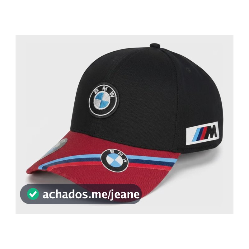 Boné Bmw Motorsport Bordado Aba Curva Ajustável Unissex Preto Com Vermelho Un Lisa
