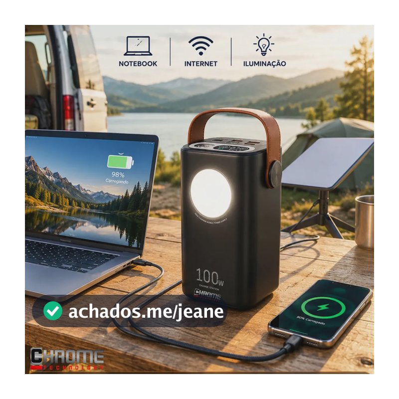 Power Bank 60.000mah 100w - Starlink Mini Ultra Rápido Carregador Portátil E Notebooks Celulares Computadores Viagens Trabalho Home Office Proteções Contra Sobrecarga Curto-circuito Chrome Technology.