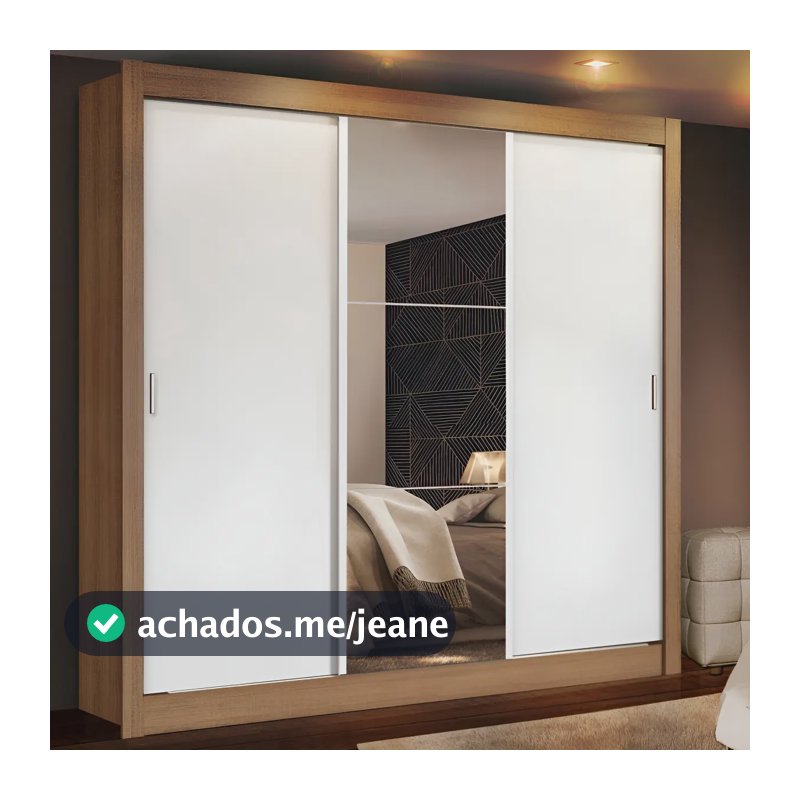 Guarda Roupa Casal Madesa Mônaco 3 Portas Correr Com Espelho Cor Rustic/Branco 1093D81E
