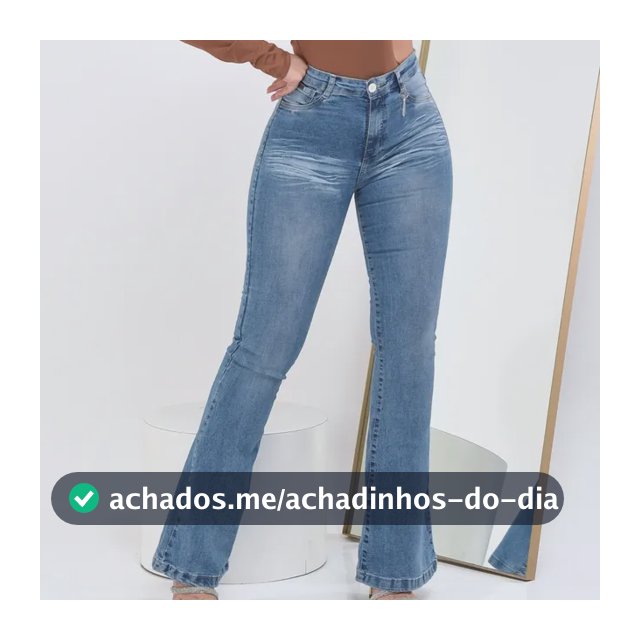 Calça Jeans Flare Feminina Cintura Alta Elastano Blogueira