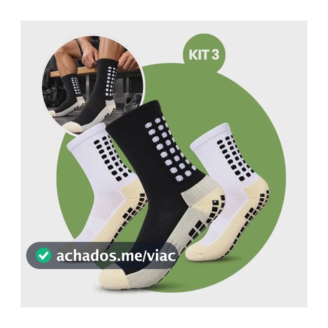 Kit 3 Pares Meia Antiderrapante Esportiva Futebol Treino Pro