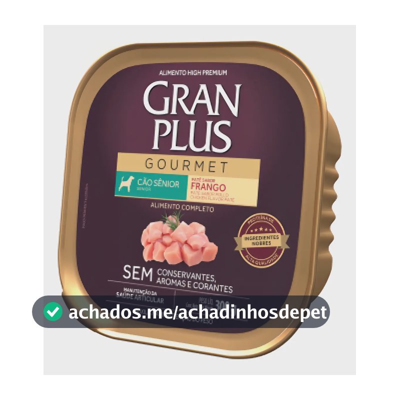 Patê Molhada para Cães Sênior Gran Plus Gourmet Frango 300g