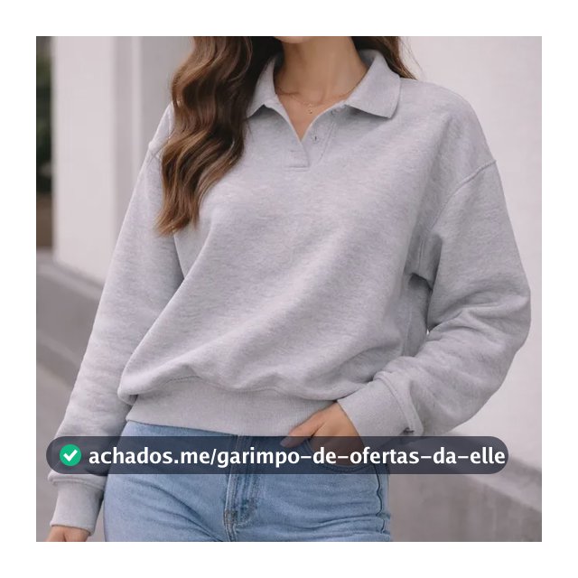 Blusa Moletom Feminina Gola Polo Oversized Manga Comprida