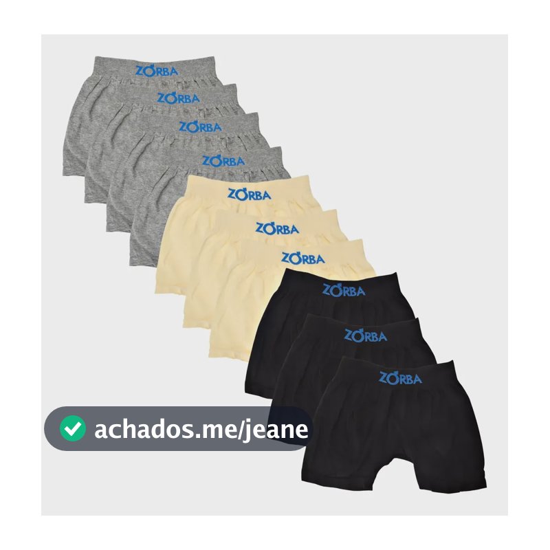Kit Com 10 Cuecas Boxer Infantil Seamless Zorba Mescla Preto Amarelo M