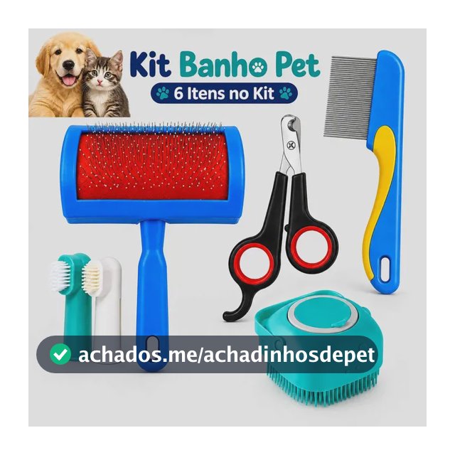 Kit Escova Pet 5 Em 1 Rasqueadeira Pente Fino Pulgas Dental Banho Cortador Unha Boa Dica