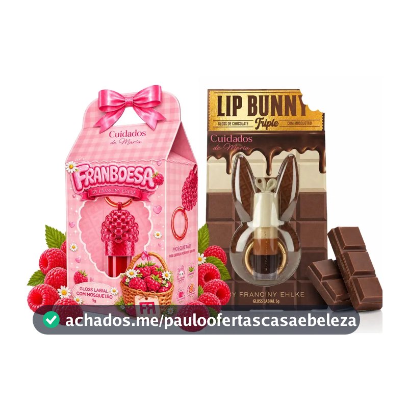 Kit Gloss Hidratante Labial Franboesa + Gloss Labial Lip Bunny Triple Chocolate - Fran By Franciny Ehlke - Cuidados de maria