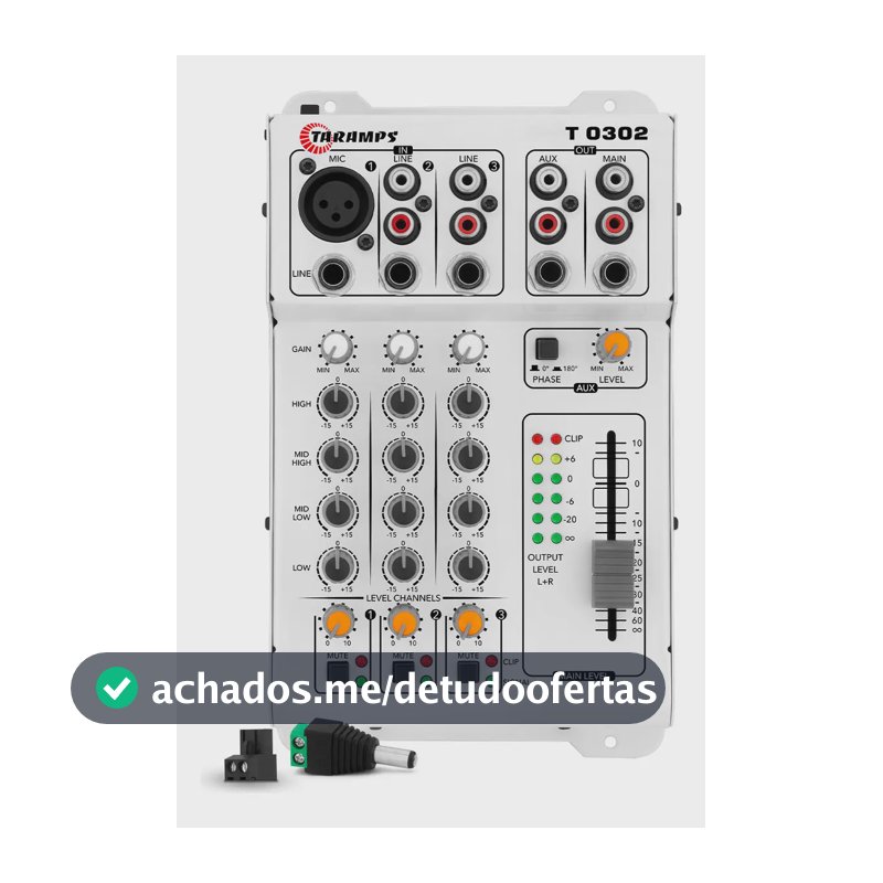 Mesa de Som Analógica Taramps T 0302 de 3 Canais Com Equalizador Para Som Automotivo