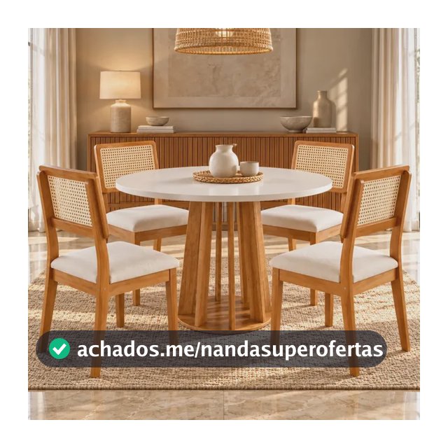 Conjunto de Jantar Mesa Redonda Melody 90 com 4 Cadeiras Aris de MDF Cinamomo e Estofado Areia