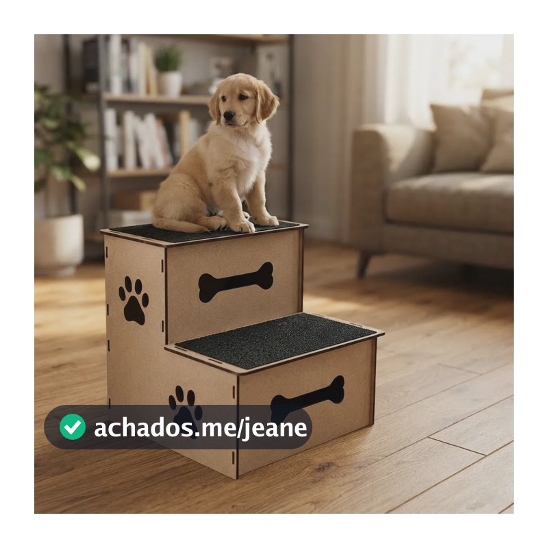 Escada Pet 2 Degraus Em Mdf Antiderrapante Para Cães E Gatos Mdf Cru P
