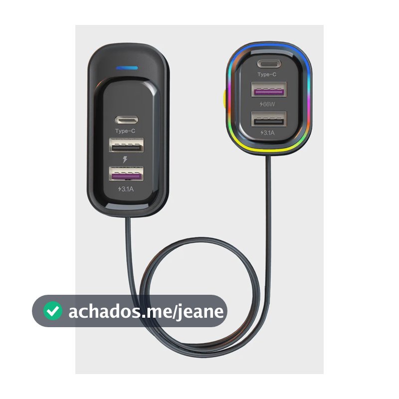 Carregador Veicular Rapido 66w Extensao Banco Traseiro Usb C Preto