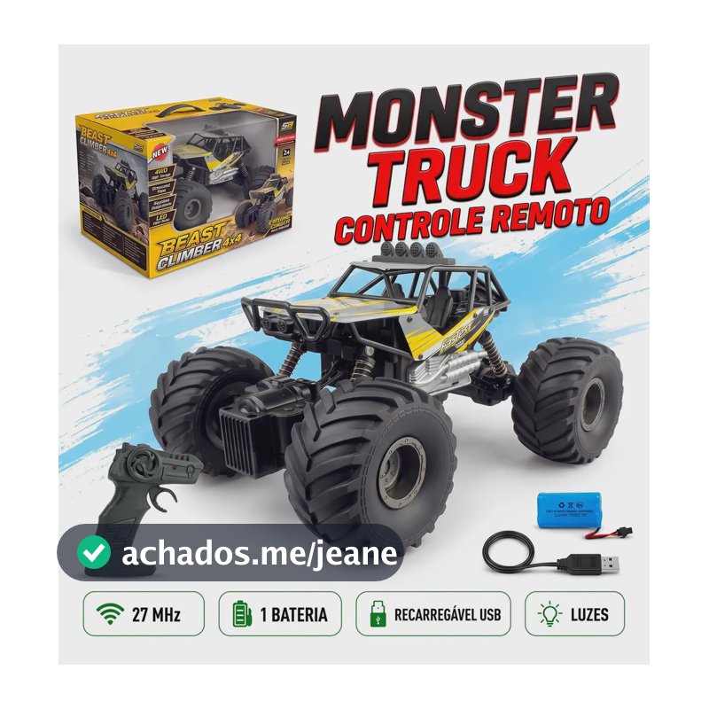 Carrinho de Controle Remoto Off Road com Fumaça e LED Traseiro 1:14