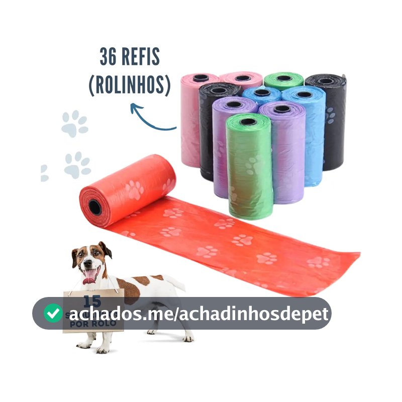Refil Cata Caca Coco 36 Rolos Saquinhos Coletor Higiênico Pet