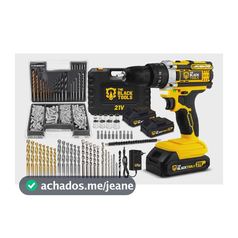 Parafusadeira Furadeira 21v C/ 2 Baterias + Kit 300 Peças Preto 127/220v 60