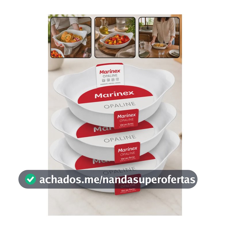 Kit 3 Travessas Marinex Opaline Oval 3 Tamanhos Forma De Vidro Temperado Branco Alta Resistência Térmica Jogo De Assadeiras Vai ao Forno Microondas Geladeira Freezer Qualidade Premium Fácil de Limpar