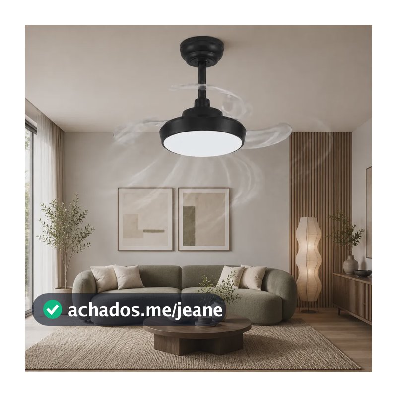 Ventilador De Teto Led Retrátil 48w Multicor 6 Velocidades 72 Cm 50 Hz/60 Hz Preto 127/220v Transparente Abs 3