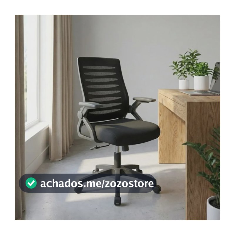 Cadeira de Escritório Astrella Sirius Ergonômica com Braços Rebatíveis e Encosto em Mesh Preta