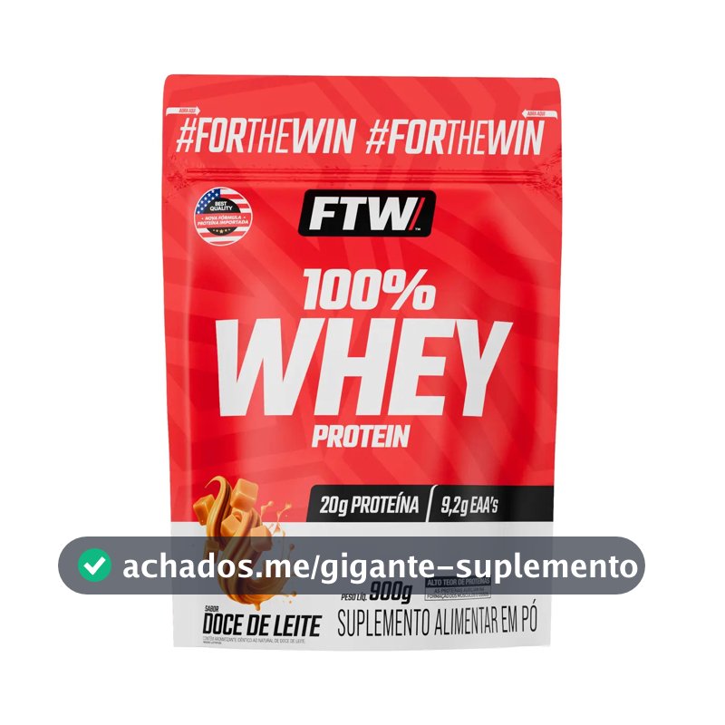 Whey Protein 100% Concentrado Refil 900g Sabor Doce de Leite - FTW