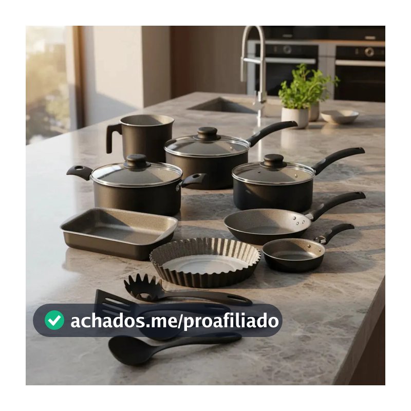 Jogo De Panelas Tramontina Antiderente 12 Pçs C/ Utensílios Preto