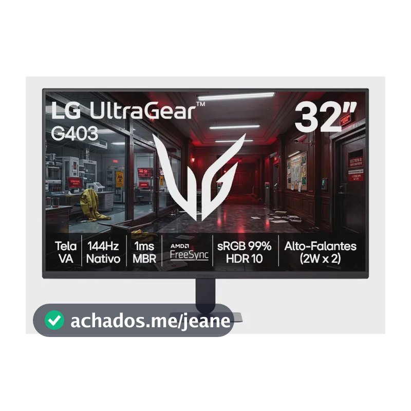 Monitor LG UltraGear - Tela VA FHD 32”, 144Hz nativo, 1ms (MBR), AMD FreeSync, HDR10, sRGB 99%, Preto - 32G403B