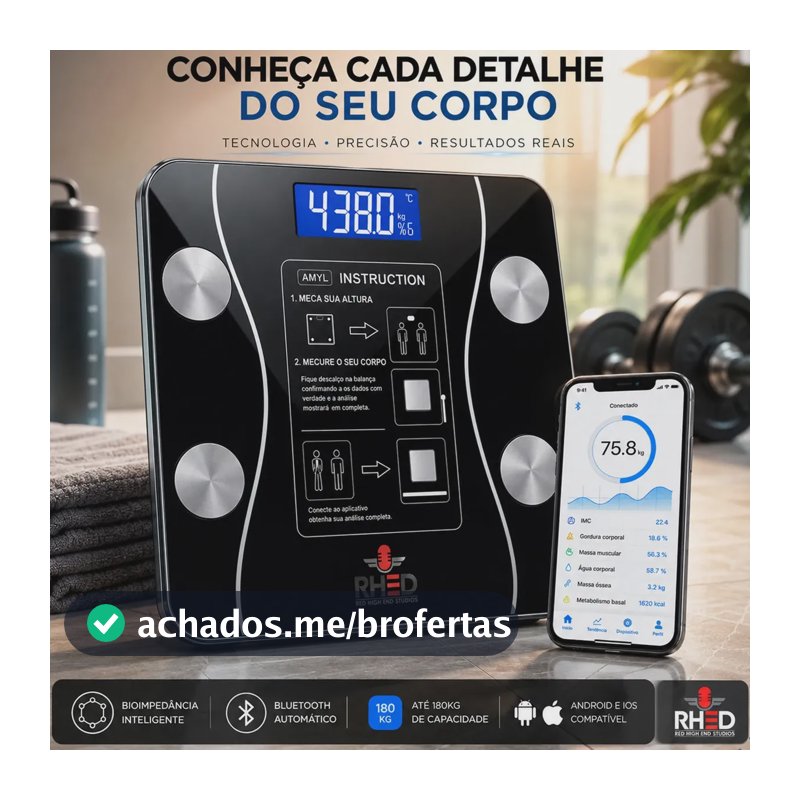 Balança Digital Bioimpedância Profissional smart imc 180kg Bluetooth Corporal Aparelho Alta Capacidade aplicativo App para Android e para IOS Balança De Banheiro Academia