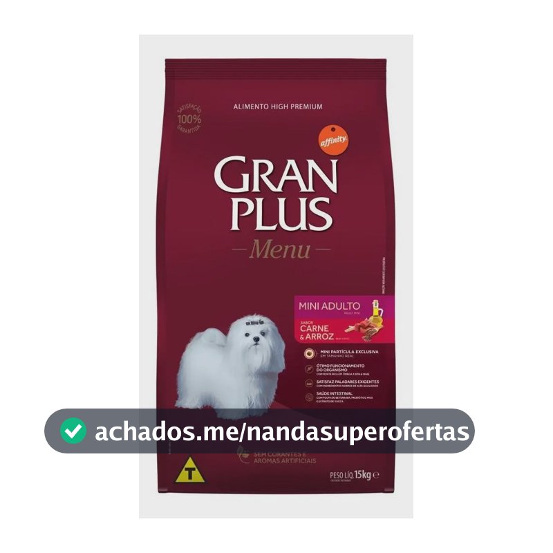 Ração Gran Plus Cães Menu Adultos Mini Carne E Arroz 15kg