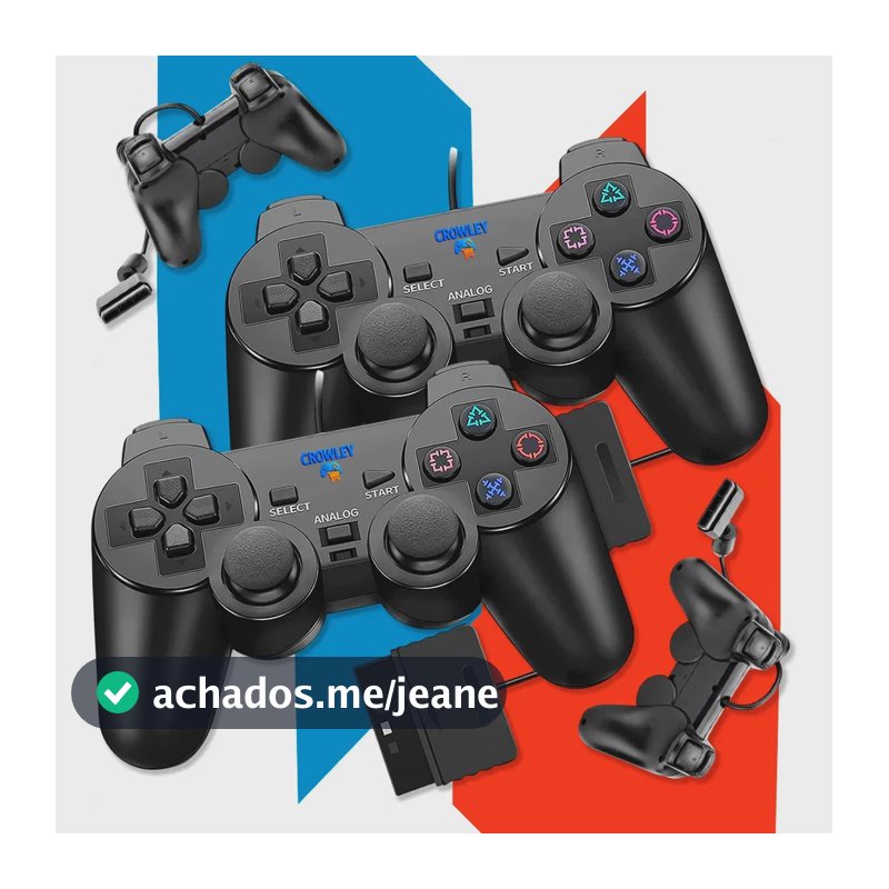 Kit 2 Controles Para Ps2 e PS1 Com Fio Analógico Joystick Manete - Crowley