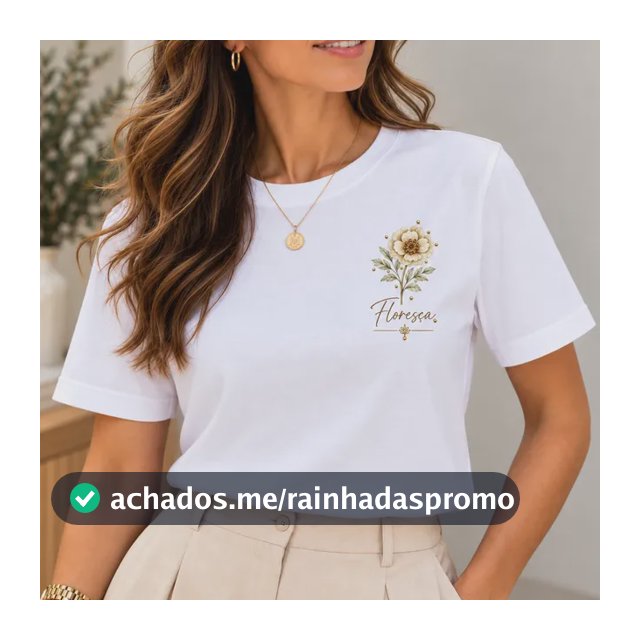 Camiseta Feminina Religiosa Fashion Com Flor E Enfeite Branco Flor P Lisa