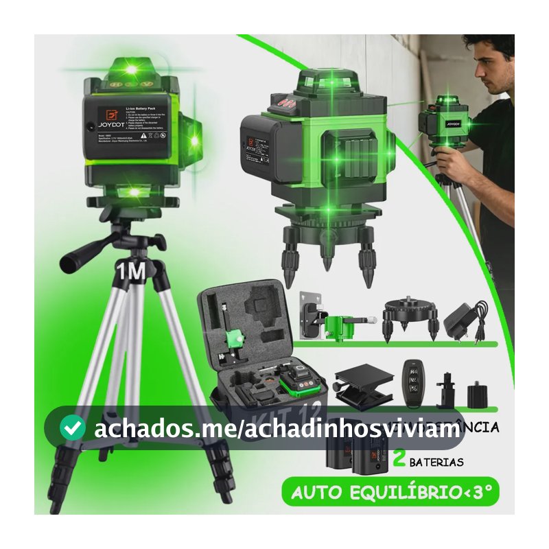 Nível Á Laser 16 Linhas Verde 360° Recarregavel Profissional Prumo Autonivelante Com 1M Tripé E 2 Baterias -JOYDOT
