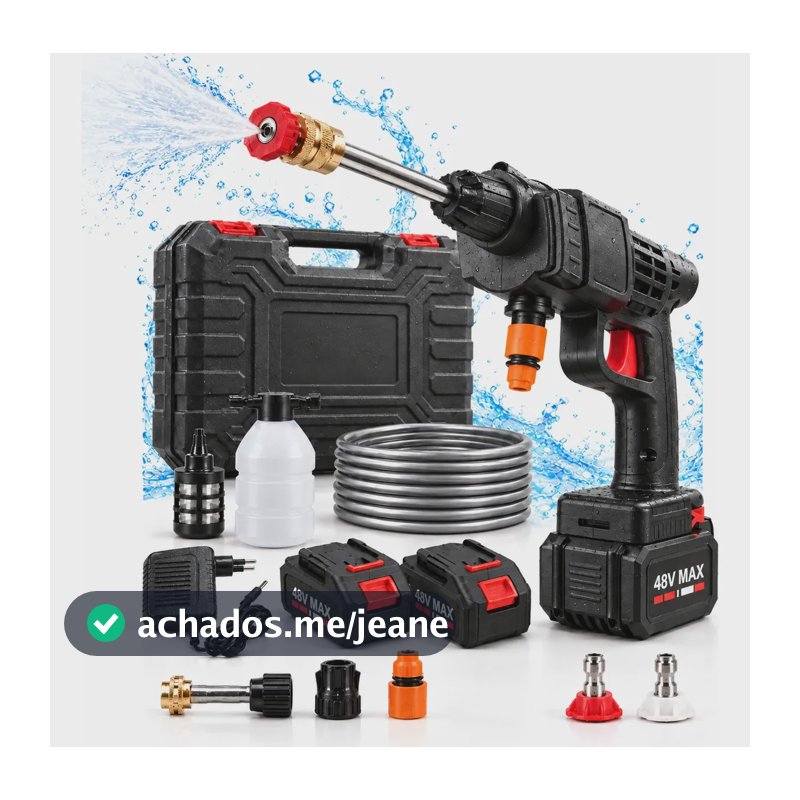 Lavadora Lava Jato Portátil Sem Fio 2 Baterias Maleta 48v Preto 127/220v