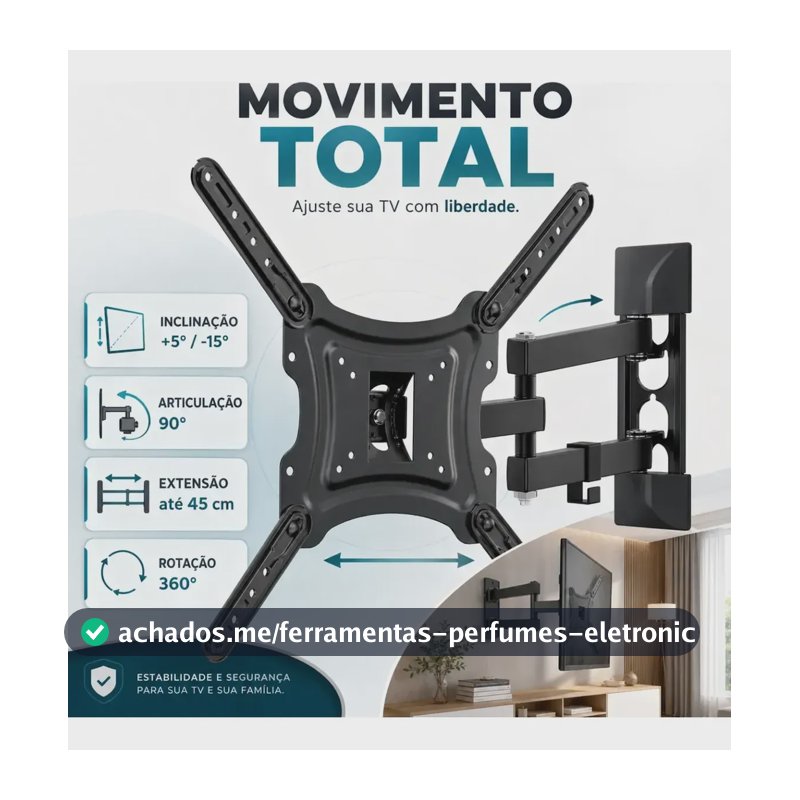 Suporte Articulado Para Tv Lcd Led 3d 24 32 40 42 49 50 55 Preto